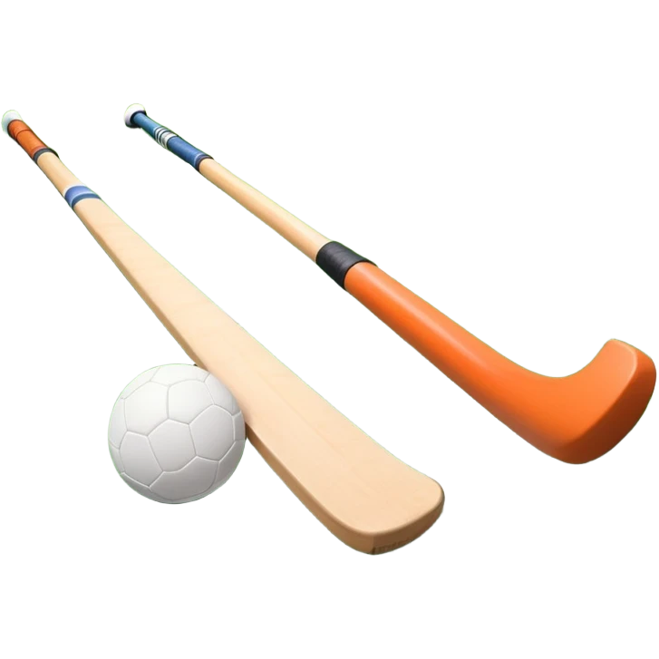 Hockey on grass. A field hockey stick and ball resting on a well-maintained grass field, with the goalposts and markings visible in the background. The scene highlights the precision and focus of the sport, with the vibrant green pitch creating a dynamic atmosphere. emoji