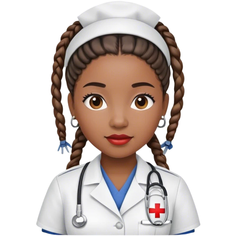 Black woman with braids ponytail who is a nurse emoji