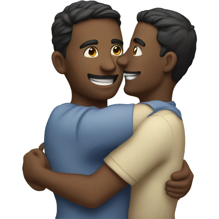 Two men hugging and looking to eyes emoji