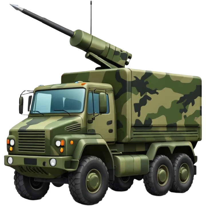 A truck in camouflage green with a realistic electronic warfare system emoji