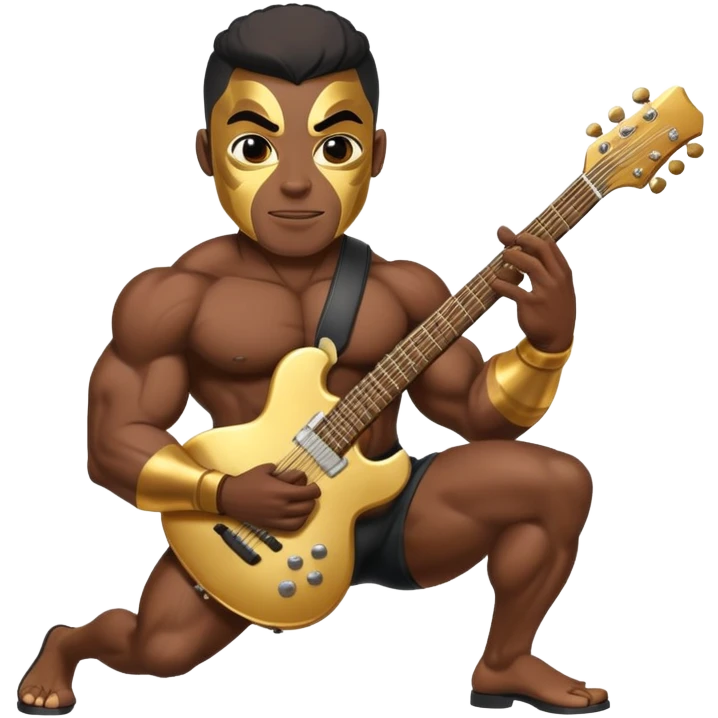 black bodybuilder with gold playing the guitar emoji