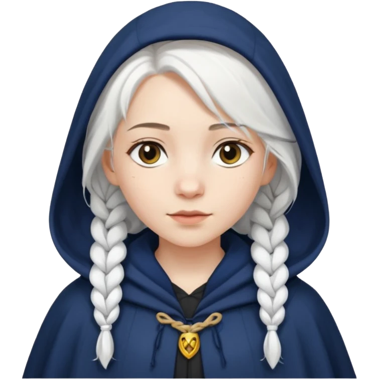braid white hair girl, navy cloak emoji