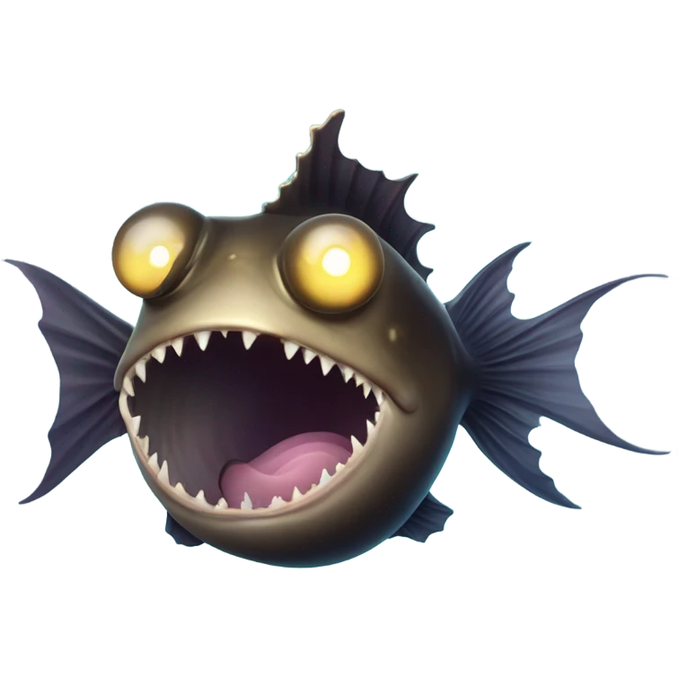 Anglerfish with a glowing lure hanging from its forehead, sharp teeth, and big eyes. emoji