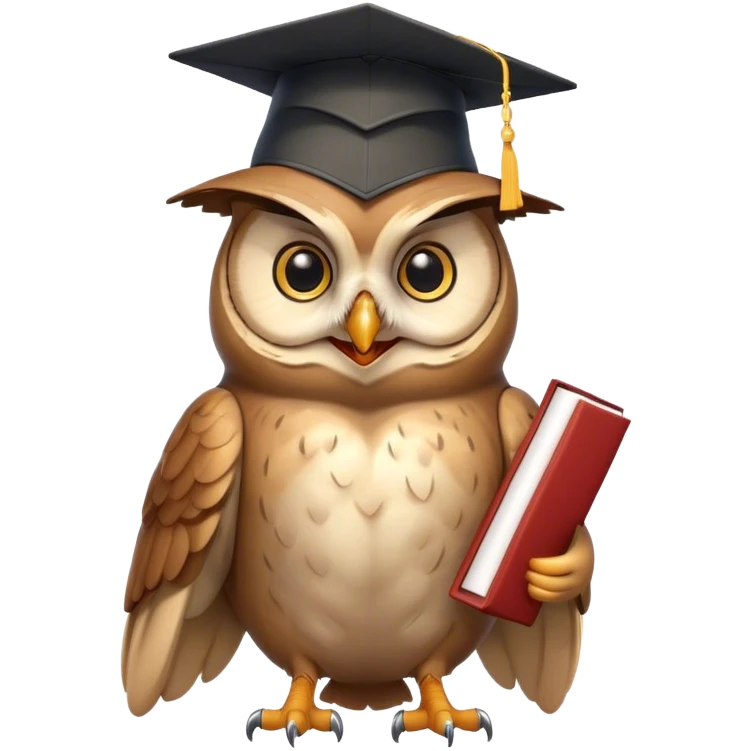 Owl smiling with graduation hat and diploma in claws emoji