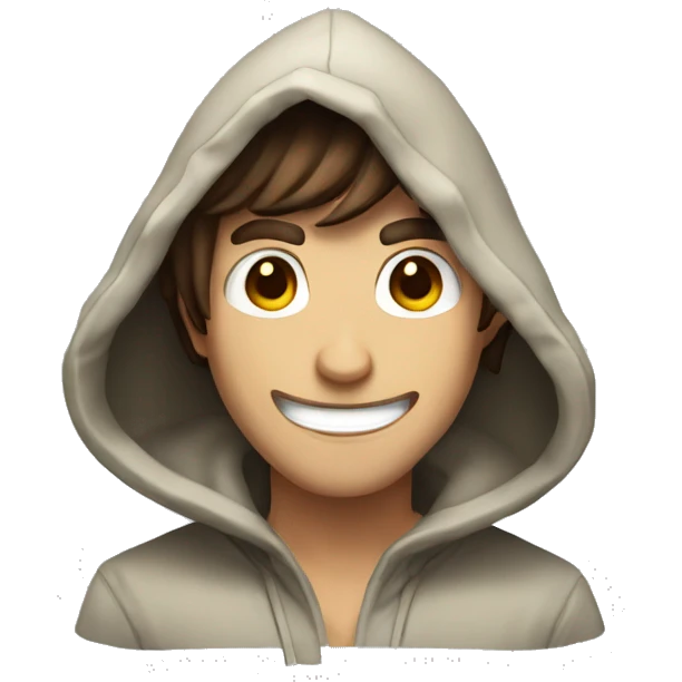 human male rogue with brown hair wearing a hood laughing emoji