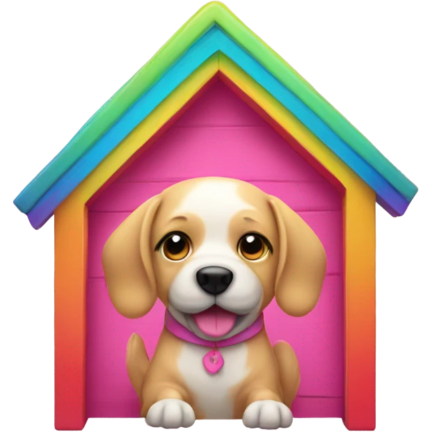 Pink dog in rainbow doghouse  emoji