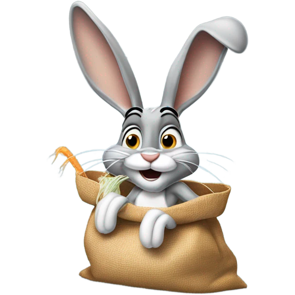 Photorealistic buggs bunny eating a bag of hair emoji