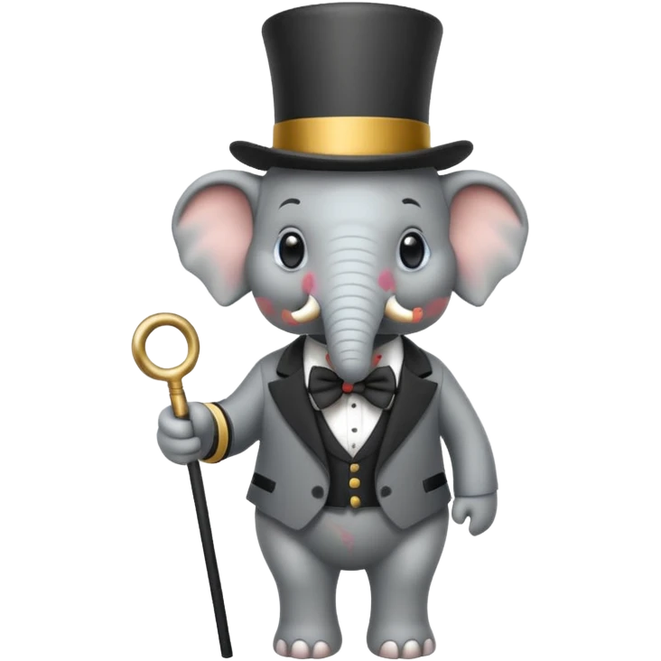 elephant with a top hat and a cane and a monocle  emoji