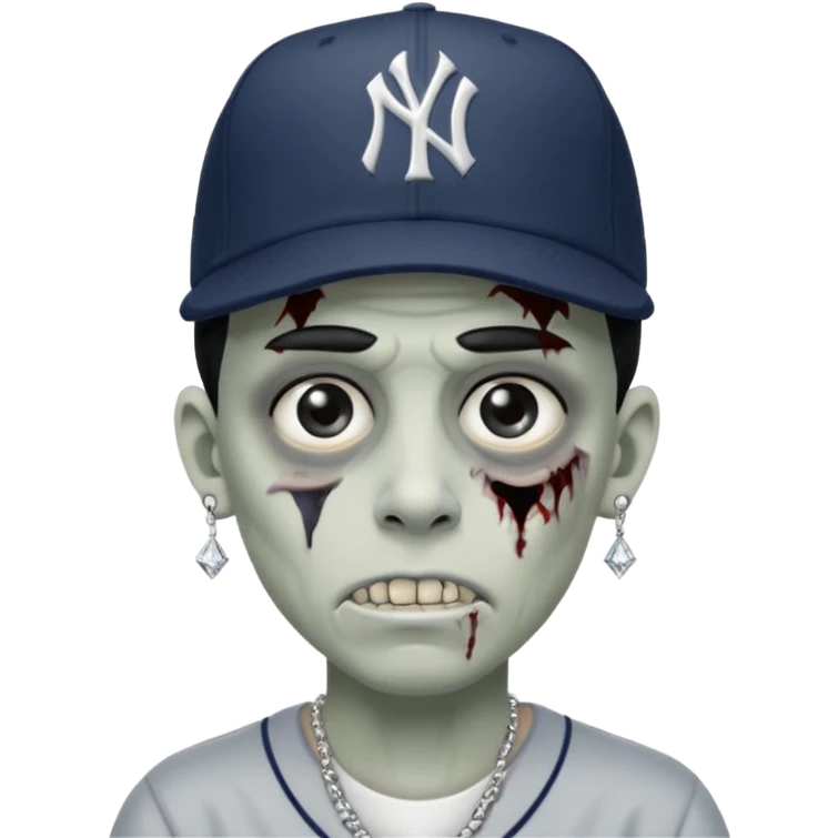 Zombie con aretes con una gorra new York yankee y una cadena de diamante hombre aretes pequeños y de negro y blanco  aretes pequeños  emoji