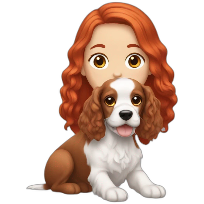 White girl red hair with spaniel cocker tricolor emoji