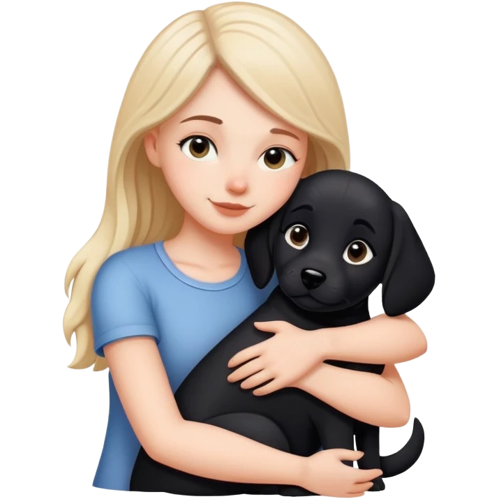 White girl hugging a black dog emoji