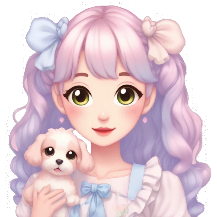Gorgeous pastel anime style lady with blushing face and puppy ears cottagecore fairycore pastelcore colorful pearly romantic simplistic aesthetic trending style emoji