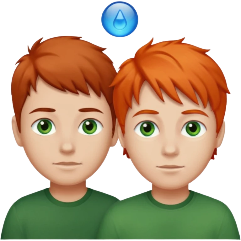two boys one dark brown hair and green eyes and the other orange hair, blue eyes and light skin emoji