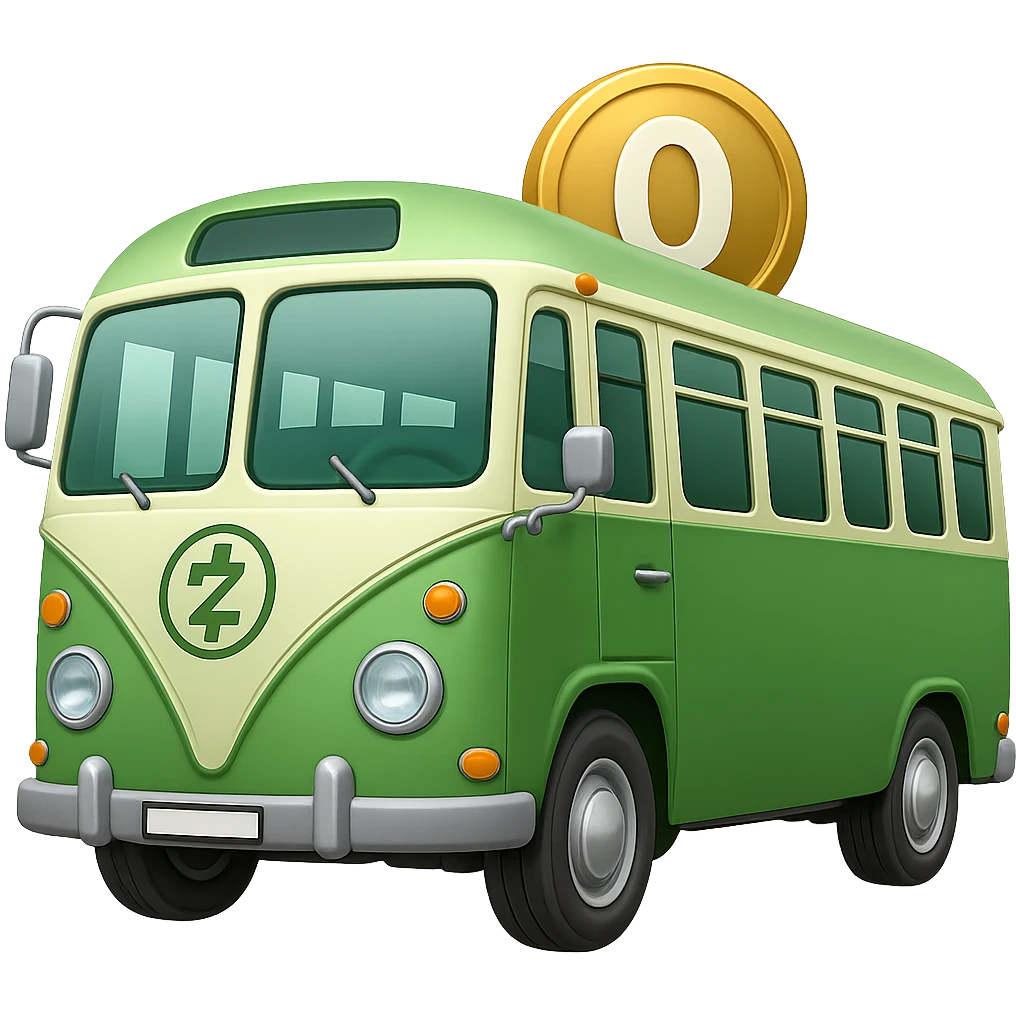 Add a large '0' to the coin on the green electric bus, keeping the Apple emoji style. The style is Apple emoji with transparent background. emoji