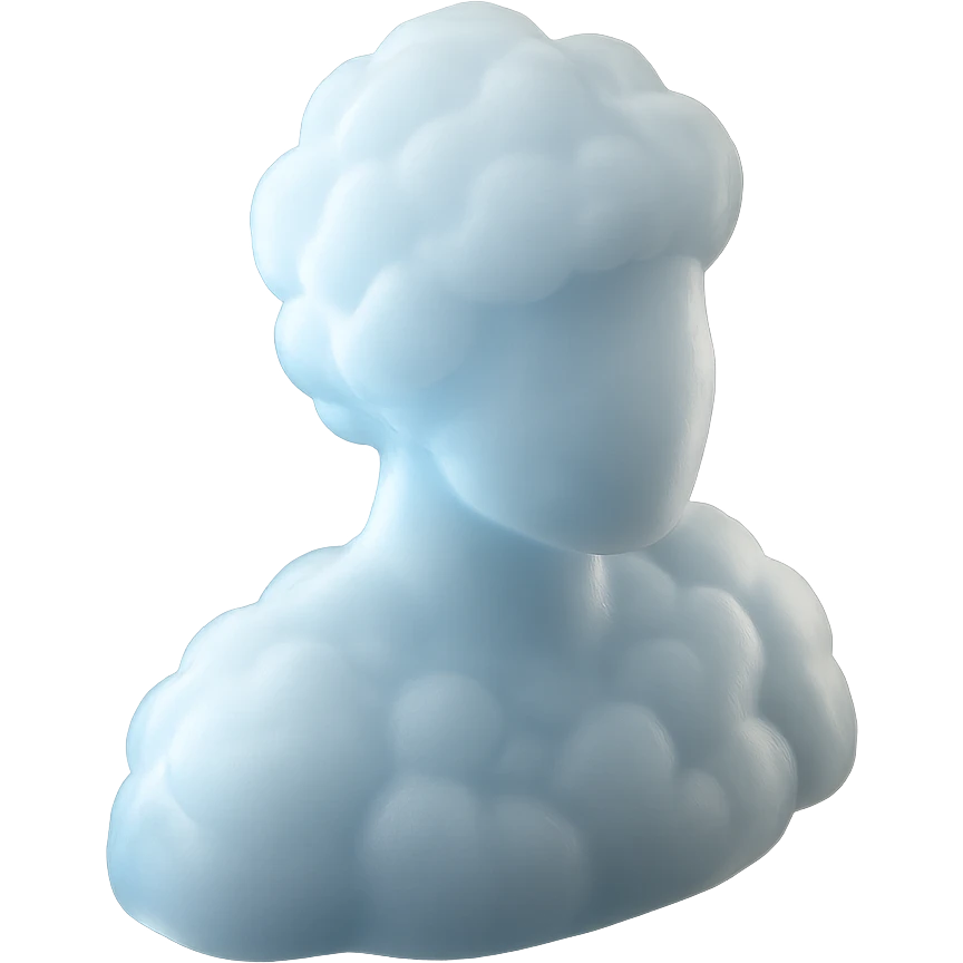 A person from the shoulders up, entirely composed of fluffy white clouds. emoji