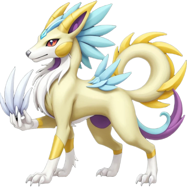 Colorful Meloetta-Manectric-Solgaleo-Raikou-Sergal-Pokémon-Digimon-Fakémon-fusion-hybrid-creature emoji