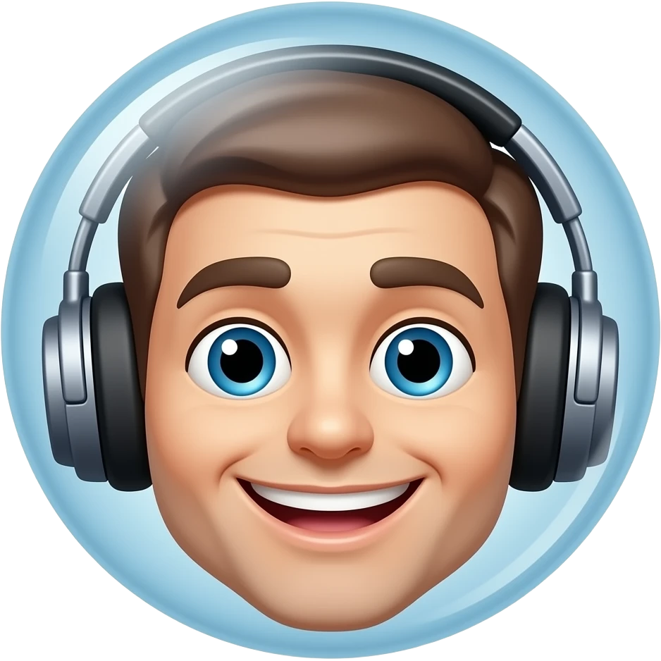 Erstelle ein Emoji als bunde Kugel, welches DJ Kopfhörer trägt und fresch lächelt emoji