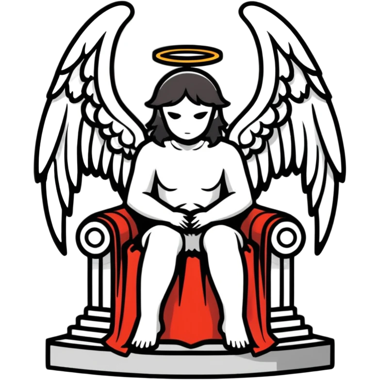 fallen angel sitting on a throne, cartoonish sticker style emoji