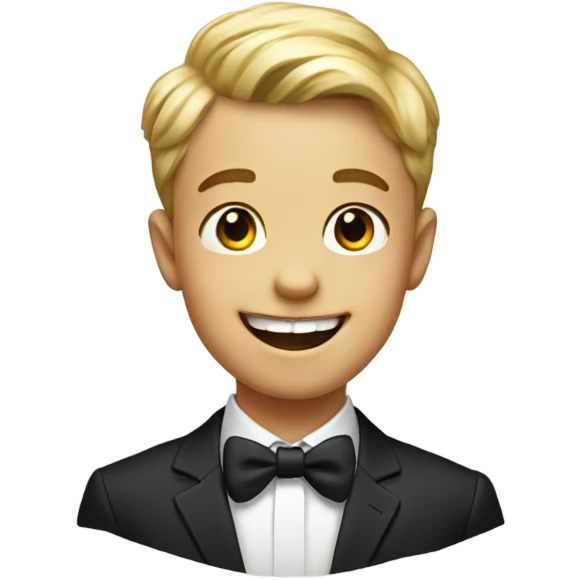 smiling boy in formal attire no teeth emoji
