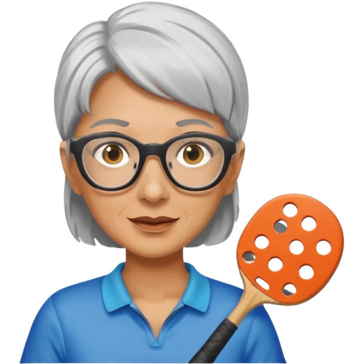 Female gray hair and glasses pickleball emoji