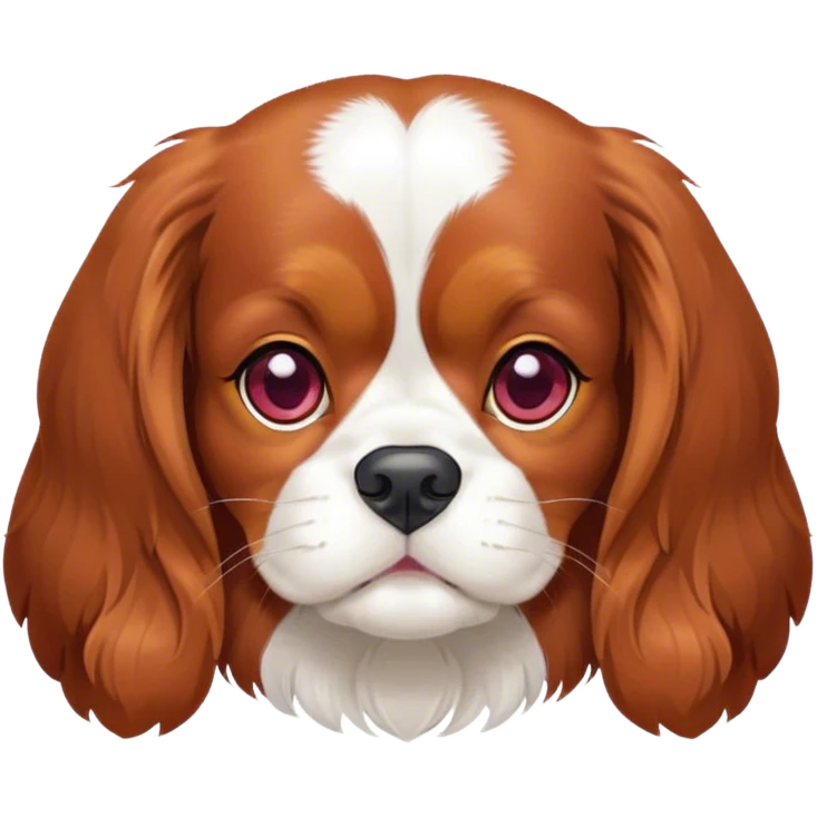 A Ruby cavalier King Charles spaniel with a white line on forehead and nose emoji