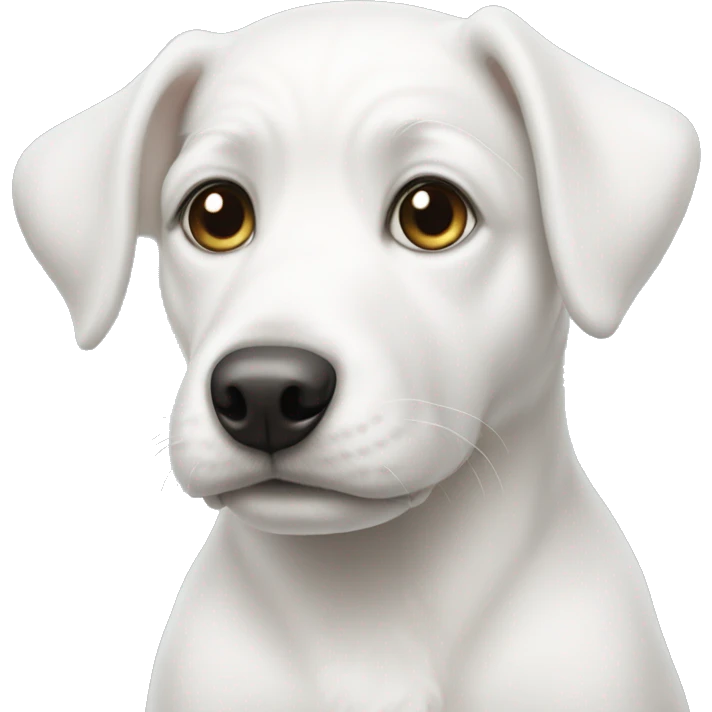 white puppy with a gray spot around left eye emoji