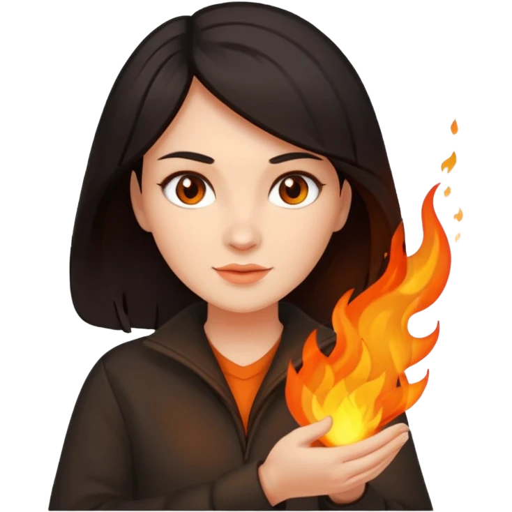 Dark haired woman with fire in her hands emoji