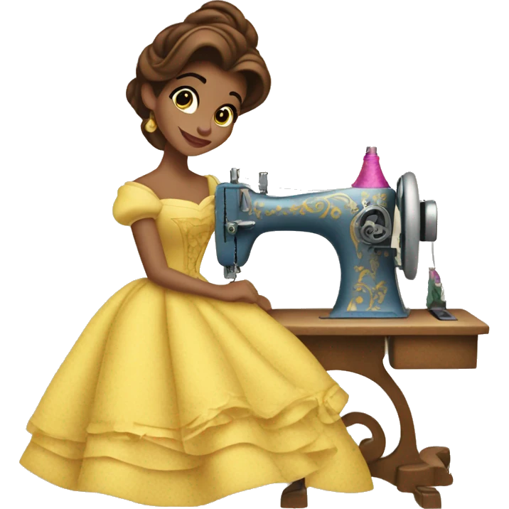 Belle from beauty and beast sewing with sewing machine emoji
