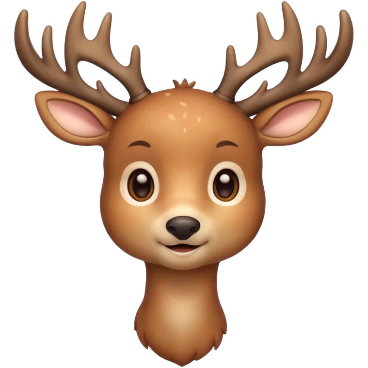 A cute deer emoji, small and simple, with big round eyes, a gentle smile, short antlers, soft beige fur with slightly lighter spots on its back, rounded cartoon-like proportions, minimal shading, vector-style, emoji