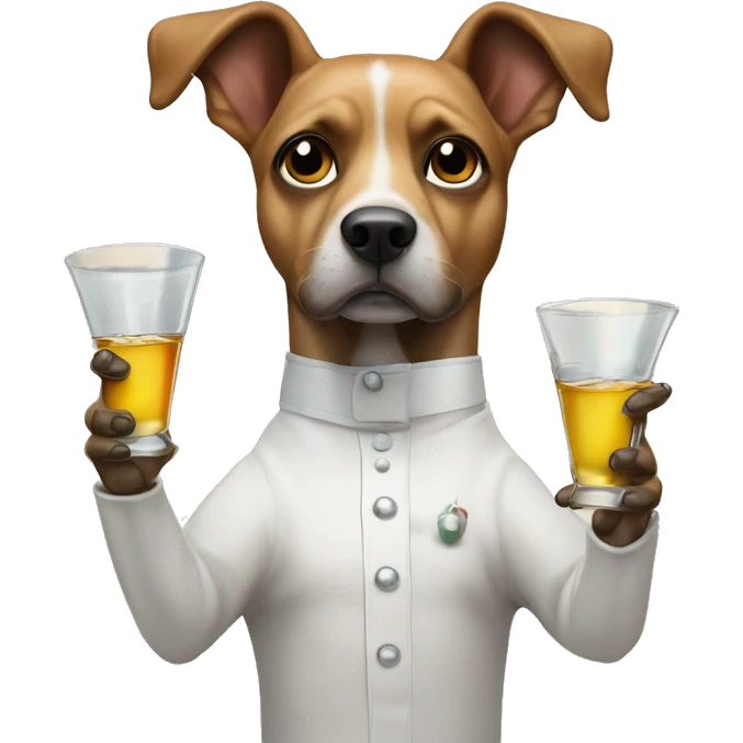 dog with Tequila "Maestro Dobel" en la mano y vistiendo de traj emoji