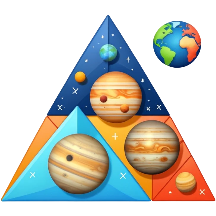 planets arranged in a triangle with lines and angle marks between them, math diagram style emoji