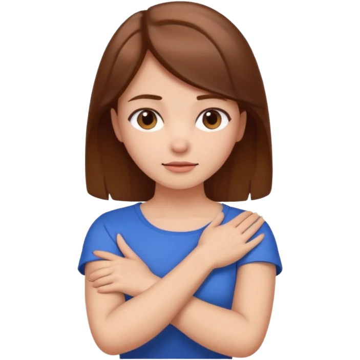 girl holding neck with arms crossed emoji