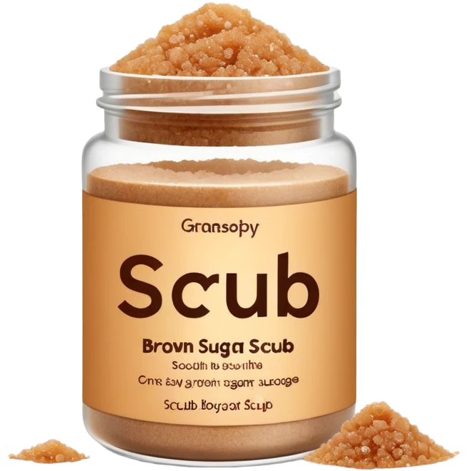 brown sugar body scrub in a white jar with the inscription scrub emoji