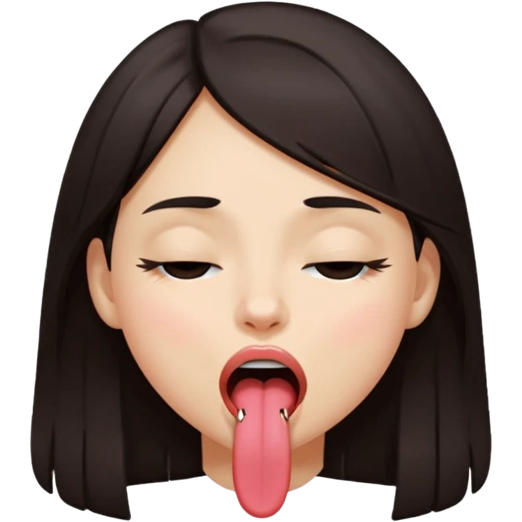 A girl with dark hair, closing her eyes and her mouth wide open while sticking her tongue out emoji