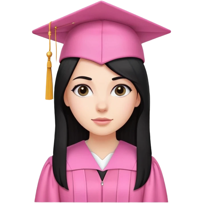 White girl with long straight black tine wearing pink graduation clothes emoji