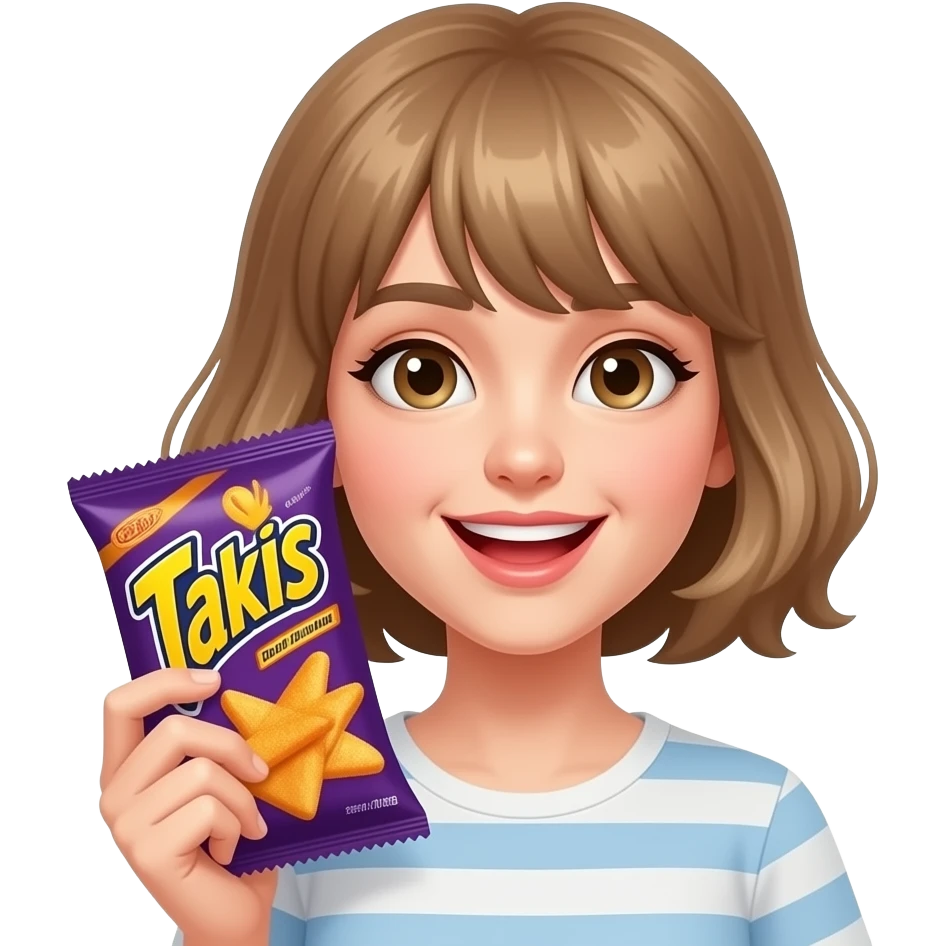 Girl with takis in hand and her mouth is all red emoji