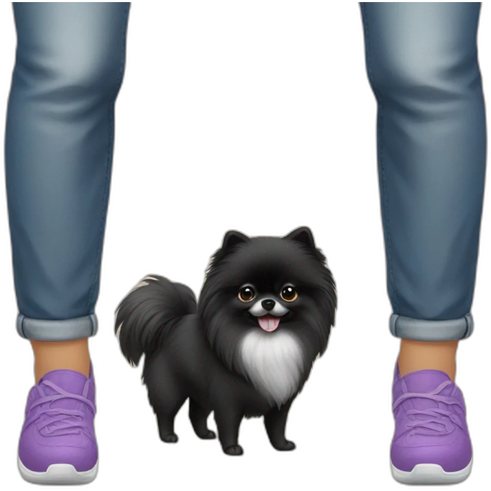 Black Pomeranian, wearing pants and crocs emoji