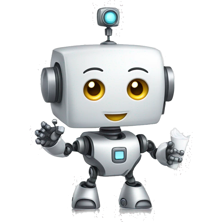 A cute robot with a pleasant smile that greets with a white napkin in hand emoji