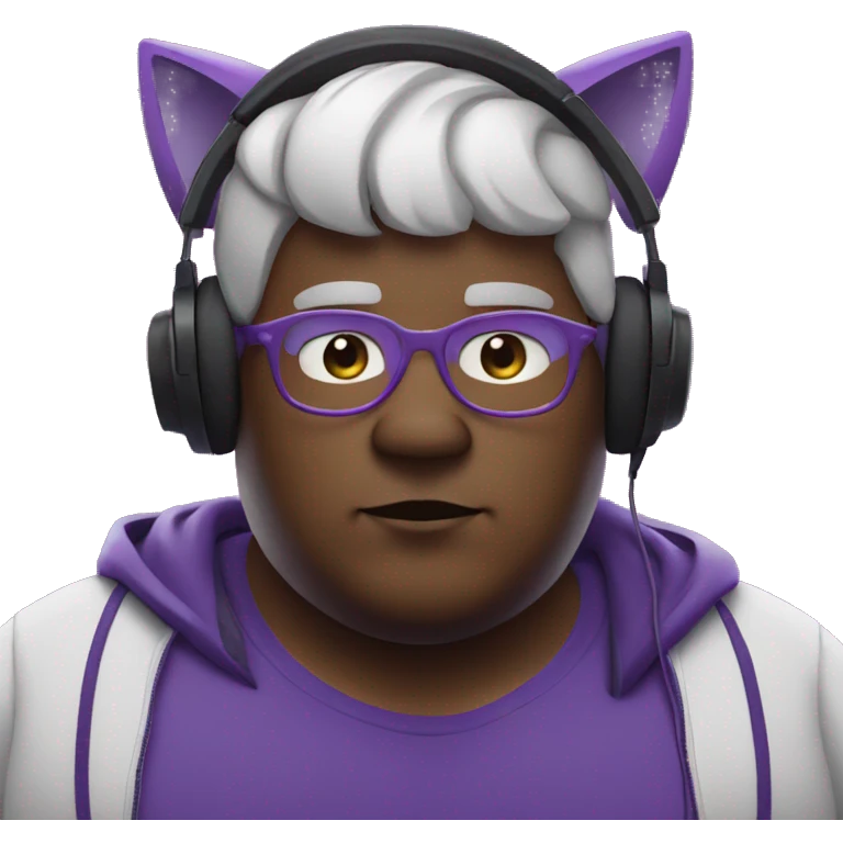 fat man with purple cat ears, listening to music emoji
