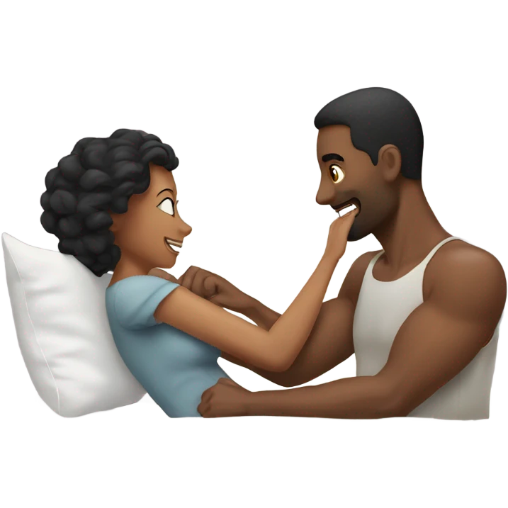 Husband rubbing wife arm in bed emoji