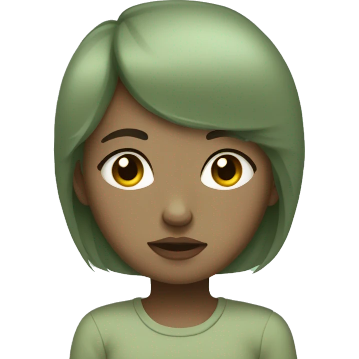 Aesthetic Sleepy-looking cute girl in sage green clothes emoji