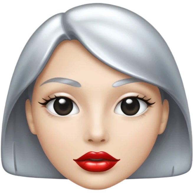 Chrome silver lips emoji, glossy metallic texture, iOS emoji style, smooth reflections, bold but minimal design, centered emoji