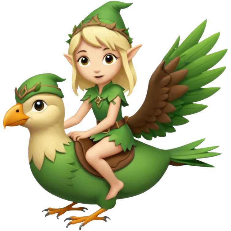 tiny forest elf blonde hair riding bird emoji