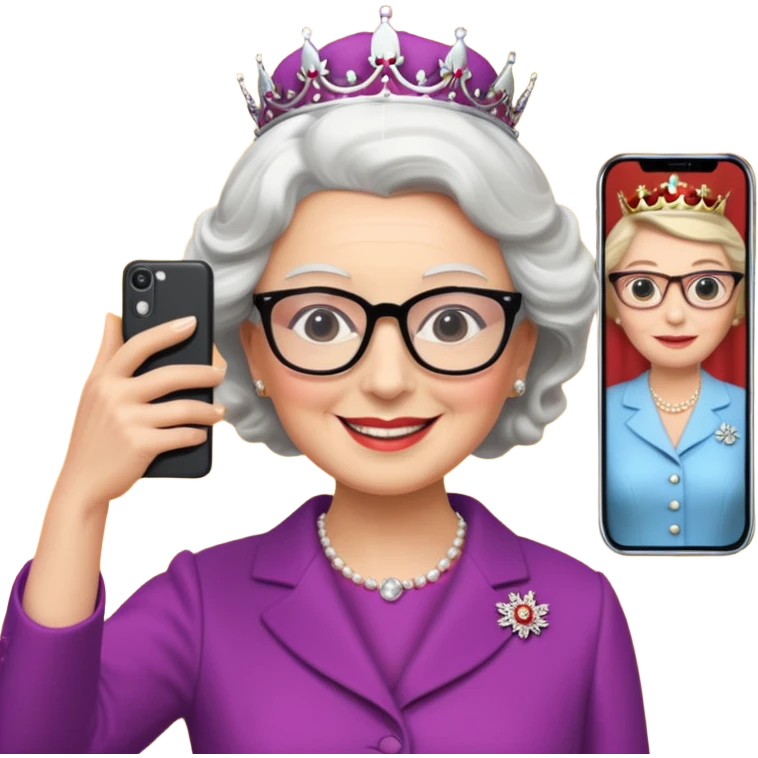 someone who's taking a selfie in a room with the wax figures of the queen elisabeth the II emoji