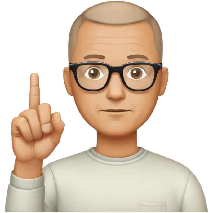 Middle aged man with buzz cut holding up middle finger also wearing glasses emoji