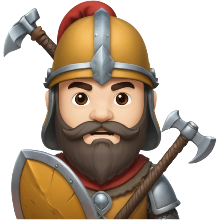 gimli the dwarf, dark brown beard, gray metal helmet, battle axe emoji