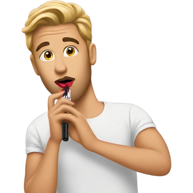 Justin putting lipstick on emoji