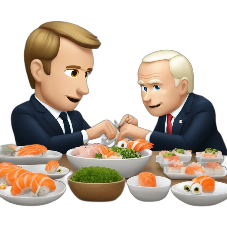 vladimir poutine et emmanuel macron en train de manger des sushis emoji