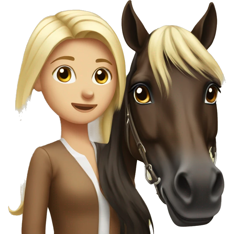 Dark brown Arabian horse with blonde girl  emoji