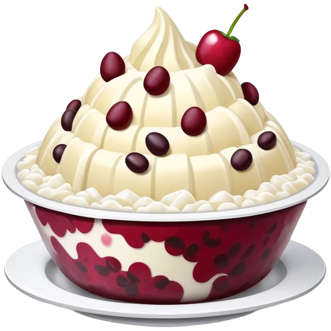 Korean Bingsu shaved ice dessert with red beans and fruit emoji